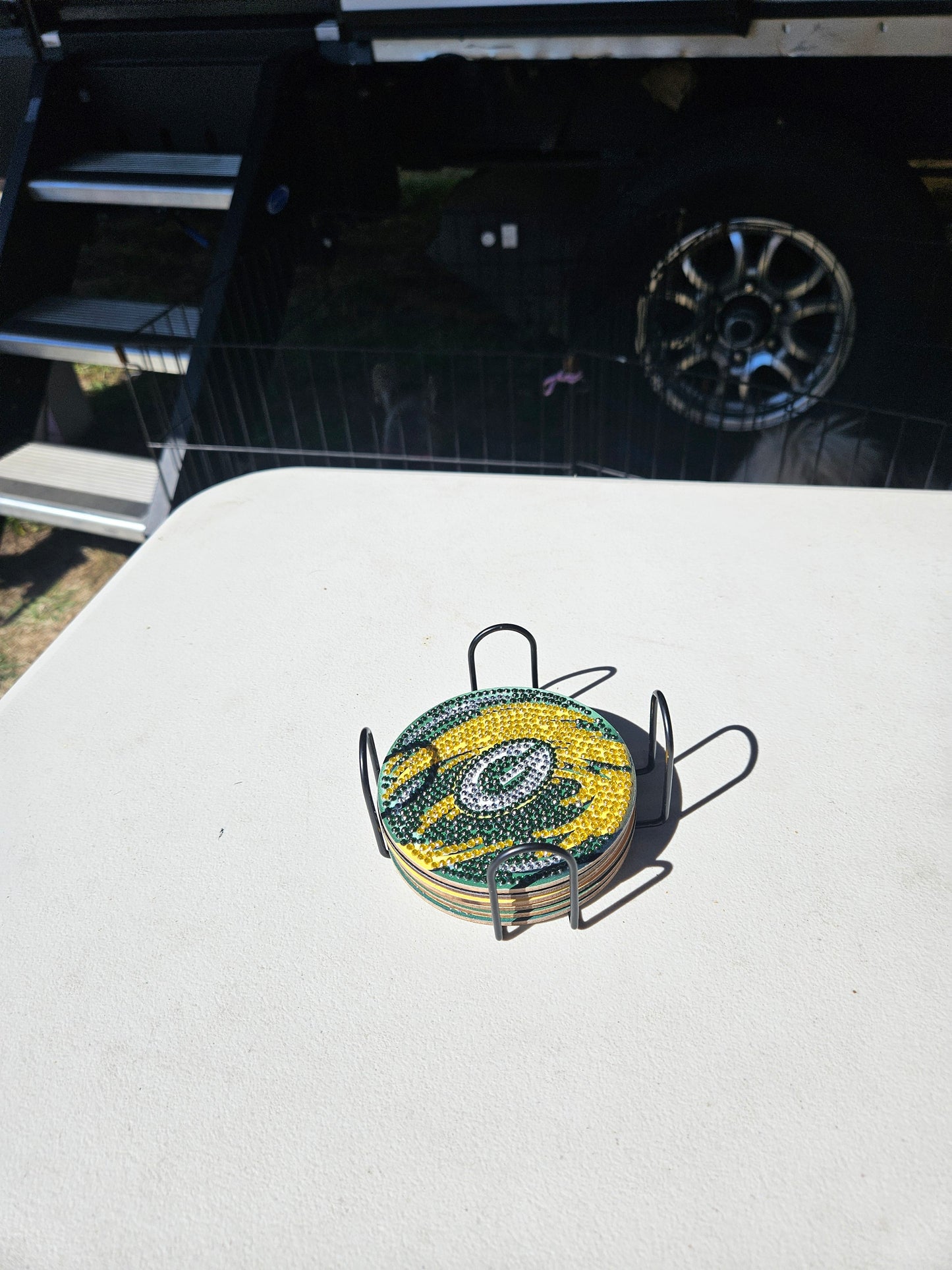 Set of 6 Green Bay Packers diamond painted coasters.